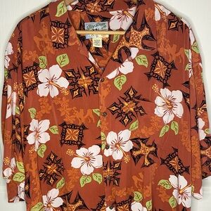 Big Dogs Men's Rust Hawaiian Floral Button-Down Shirt 2X